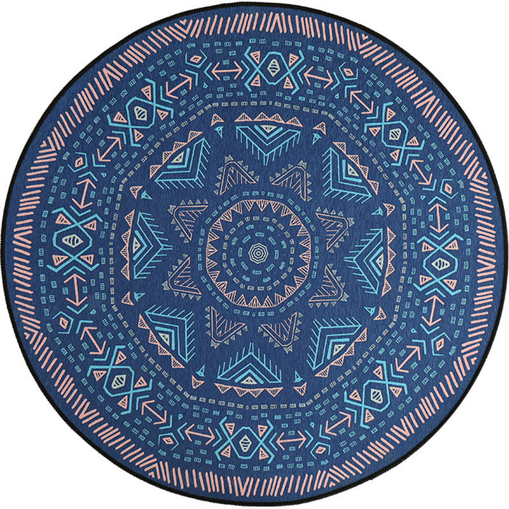 Lisslune | Blue Bedroom Carpet Southwest Triangle Line Pattern Carpet Polyester Machine Washable Carpet