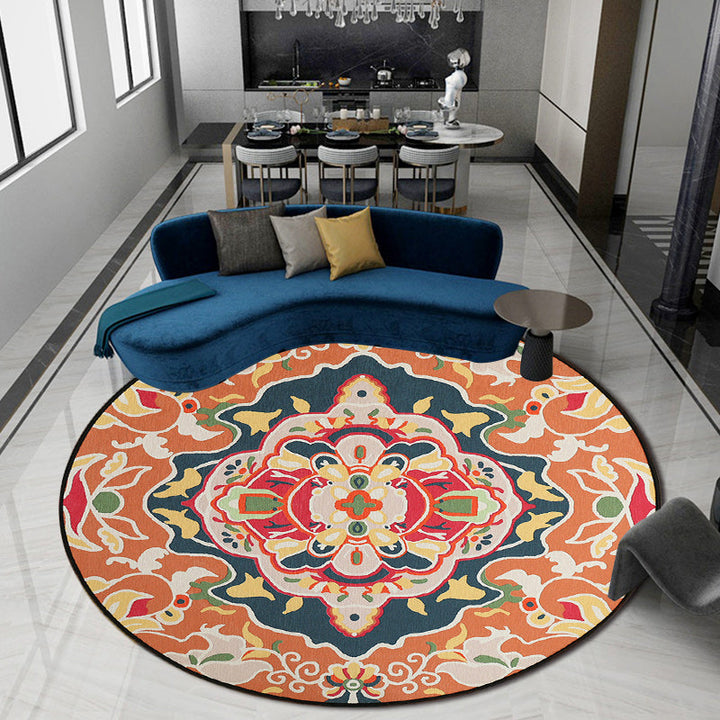 Lisslune | Orange Bedroom Rug Moroccan Floral Pattern Area Rug Polyester Pet Friendly Washable Rug