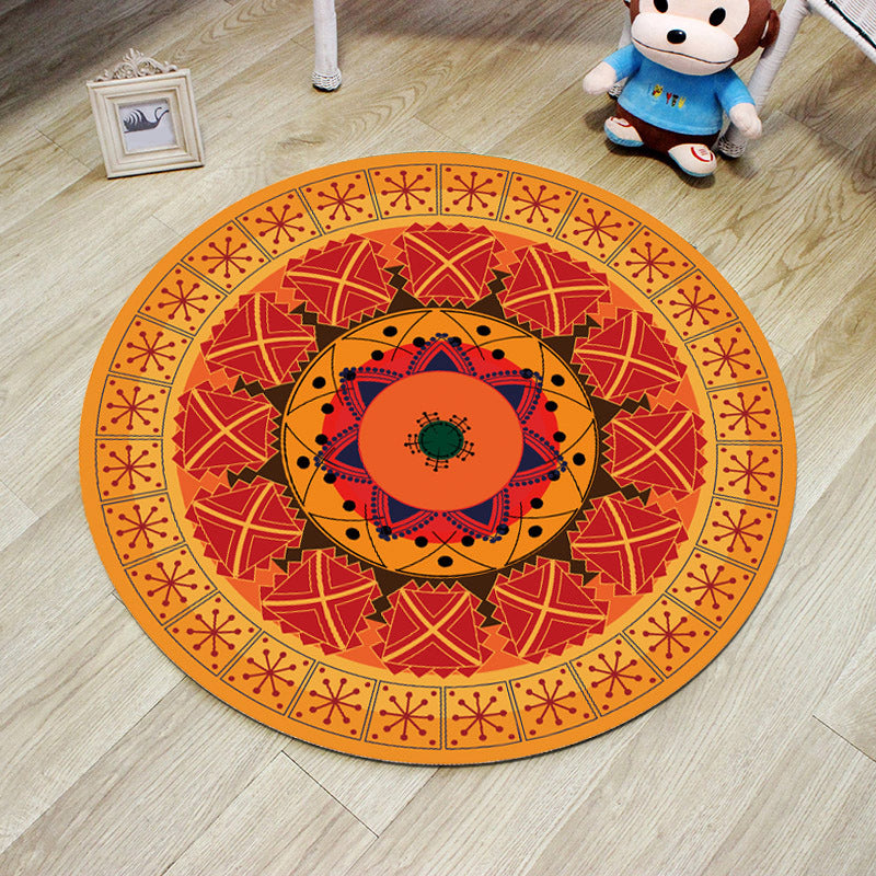 Lisslune | Orange Bedroom Rug Moroccan Floral Lotus Pattern Area Rug Polyester Machine Washable Stain Resistant Rug