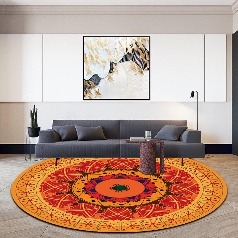 Lisslune | Orange Bedroom Rug Moroccan Floral Lotus Pattern Area Rug Polyester Machine Washable Stain Resistant Rug