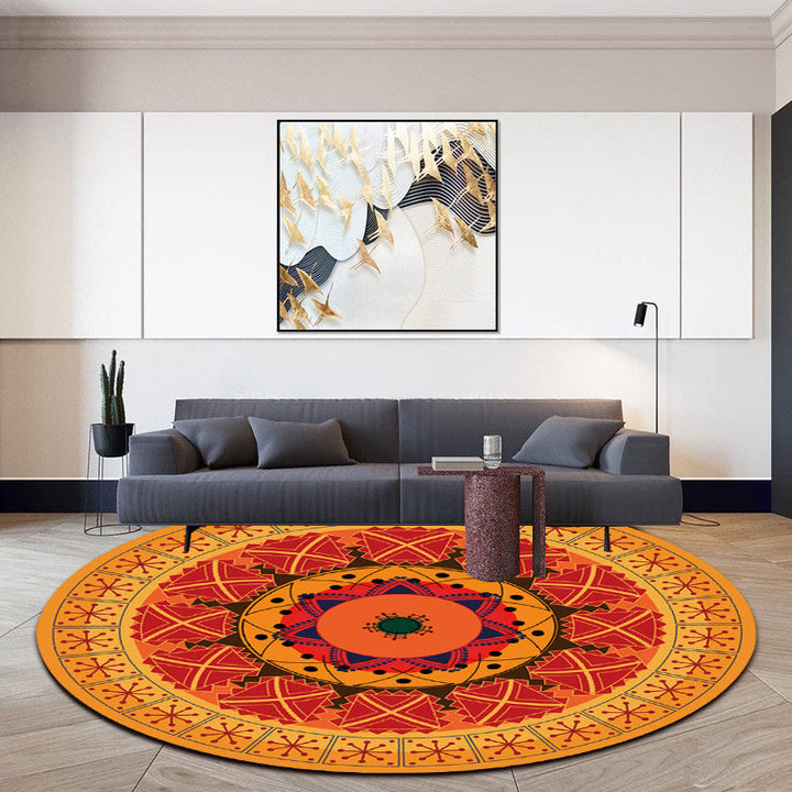 Lisslune | Orange Bedroom Rug Moroccan Floral Lotus Pattern Area Rug Polyester Machine Washable Stain Resistant Rug