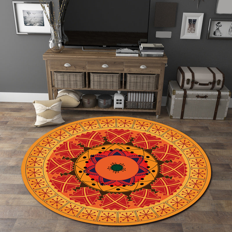 Lisslune | Orange Bedroom Rug Moroccan Floral Lotus Pattern Area Rug Polyester Machine Washable Stain Resistant Rug