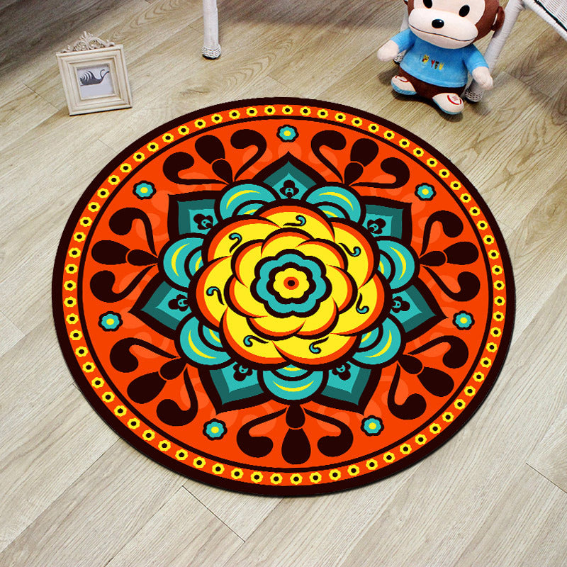Lisslune | Orange Bedroom Rug Moroccan Floral Lotus Pattern Area Rug Polyester Machine Washable Stain Resistant Rug