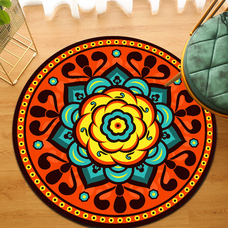 Lisslune | Orange Bedroom Rug Moroccan Floral Lotus Pattern Area Rug Polyester Machine Washable Stain Resistant Rug