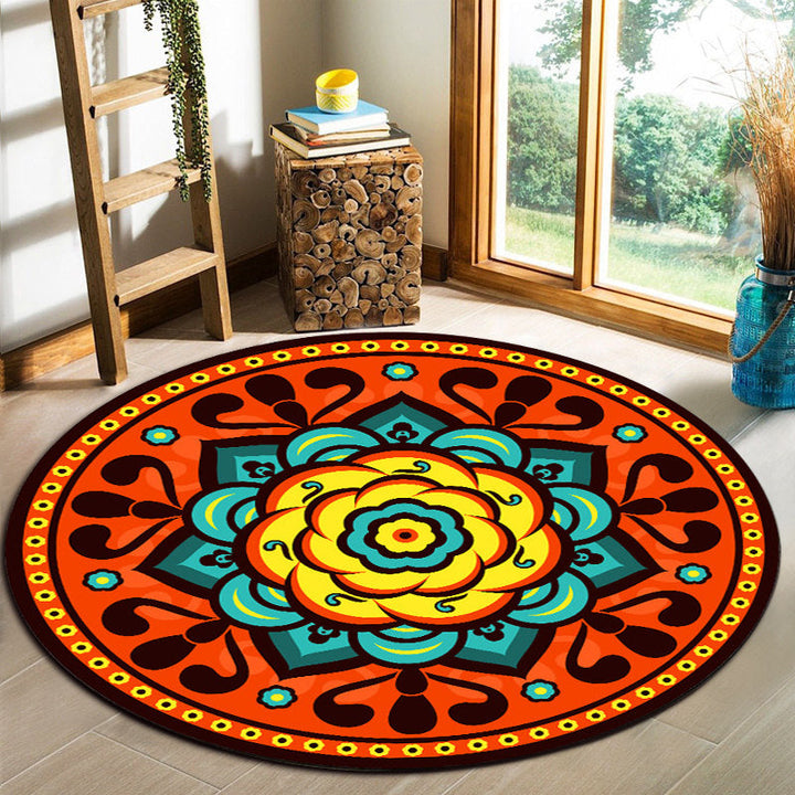 Lisslune | Orange Bedroom Rug Moroccan Floral Lotus Pattern Area Rug Polyester Machine Washable Stain Resistant Rug