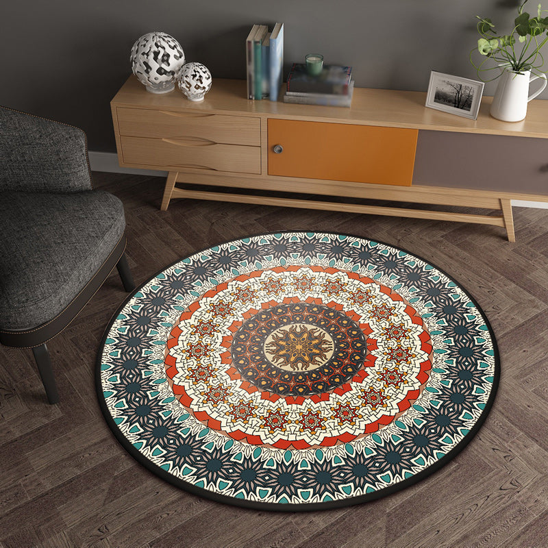 Lisslune | Green Bedroom Carpet Moroccan Flower Circle Pattern Carpet Polyester Pet-Friendly Non-Slip Washable Carpet