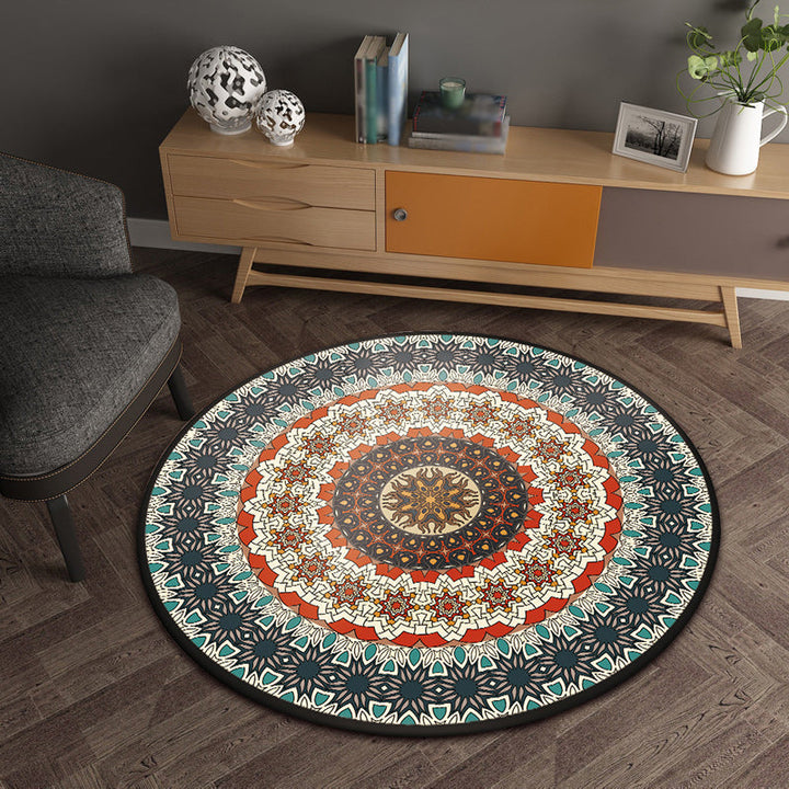 Lisslune | Green Bedroom Carpet Moroccan Flower Circle Pattern Carpet Polyester Pet-Friendly Non-Slip Washable Carpet