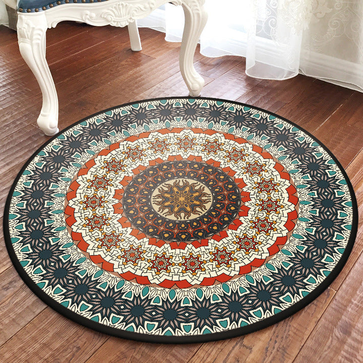 Lisslune | Green Bedroom Carpet Moroccan Flower Circle Pattern Carpet Polyester Pet-Friendly Non-Slip Washable Carpet