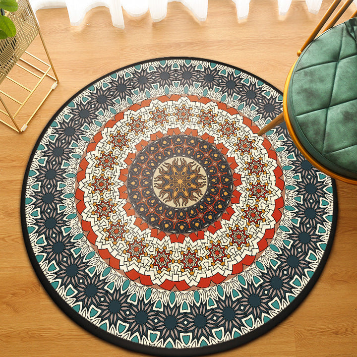 Lisslune | Green Bedroom Carpet Moroccan Flower Circle Pattern Carpet Polyester Pet-Friendly Non-Slip Washable Carpet