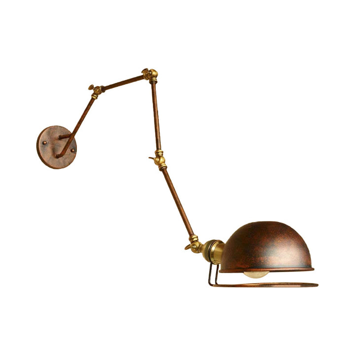 Lisslune | Bowl Shade Iron Wall Lamp with Swivel Arm Antique Style 1 Head Study Wall Light Fixture in Rust