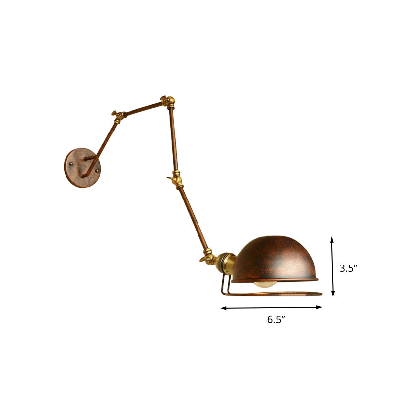 Lisslune | Bowl Shade Iron Wall Lamp with Swivel Arm Antique Style 1 Head Study Wall Light Fixture in Rust