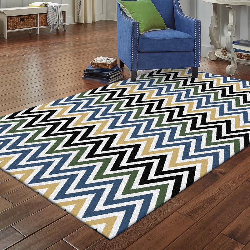 Lisslune | Colorful Bedroom Carpet Novelty Chevron Pattern Area Rug Polyester Non-Slip Back Carpette