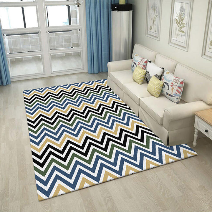 Lisslune | Colorful Bedroom Carpet Novelty Chevron Pattern Area Rug Polyester Non-Slip Back Carpette