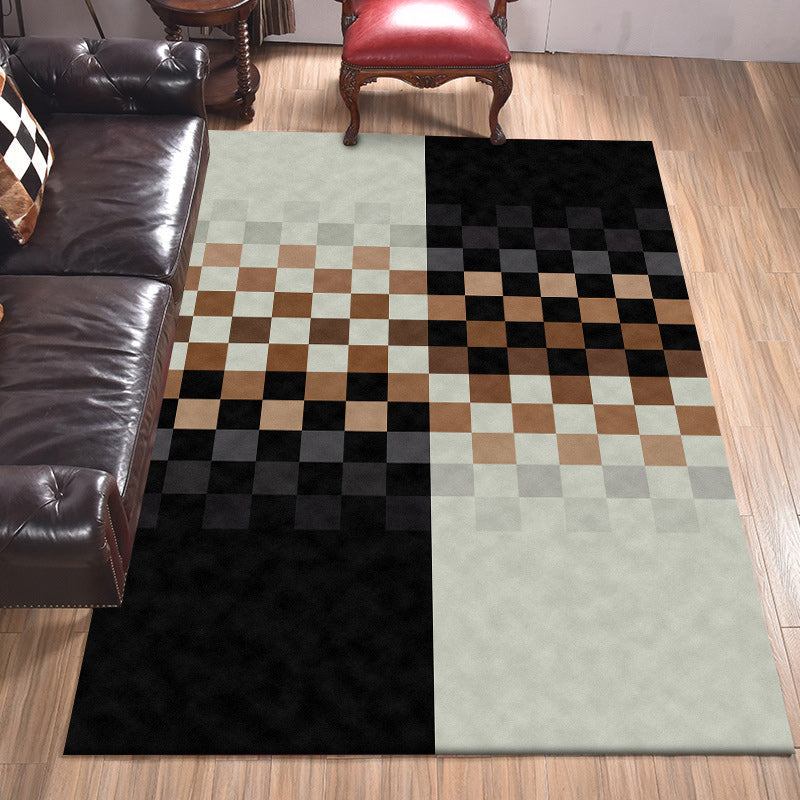 Lisslune | Black and ivory bedroom carpet novelty mosaic color block pattern rug polyester non-slip washable carpet
