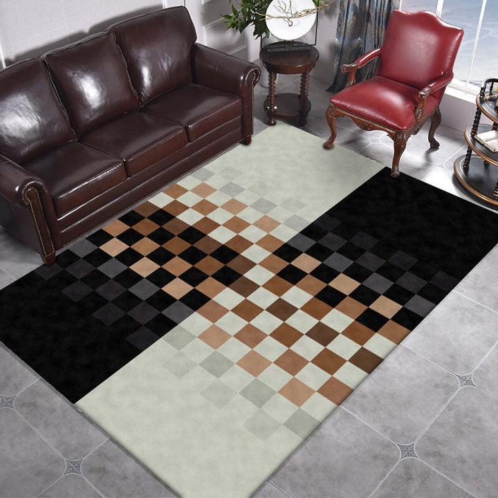 Lisslune | Black and ivory bedroom carpet novelty mosaic color block pattern rug polyester non-slip washable carpet