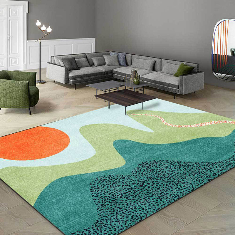 Lisslune | Multicolor Bedroom Rug Novelty Color Block Sun Hill Pattern Area Rug Polyester Non-Slip Washable Rug