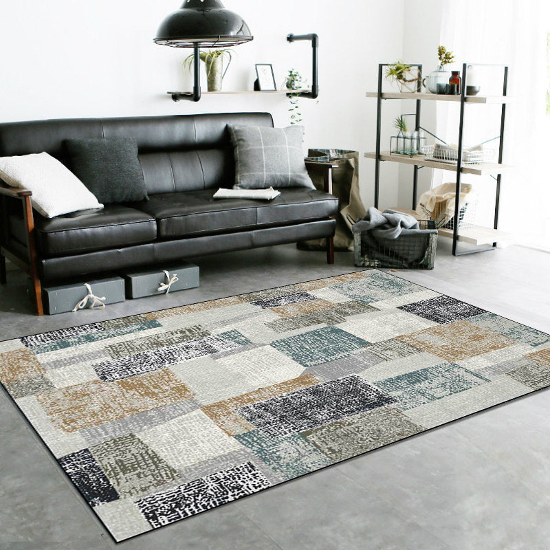 Lisslune | Gray Bedroom Carpet Novelty Color Block Pattern Area Rug Polyester Non-Slip Pet-Friendly Rug