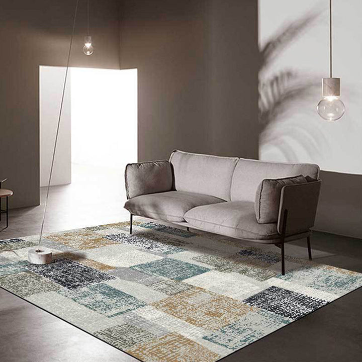 Lisslune | Gray Bedroom Carpet Novelty Color Block Pattern Area Rug Polyester Non-Slip Pet-Friendly Rug