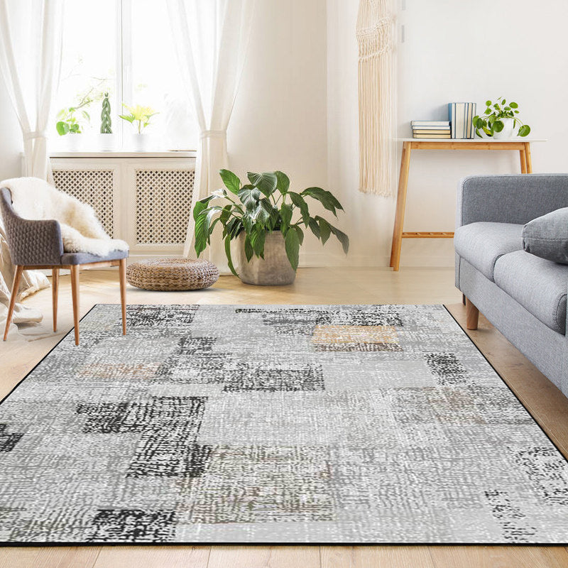 Lisslune | Gray Bedroom Carpet Novelty Color Block Pattern Area Rug Polyester Non-Slip Pet-Friendly Rug