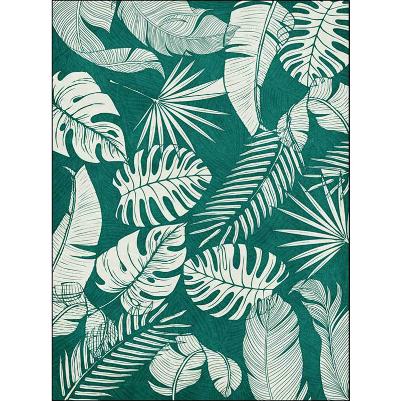 Lisslune | Stylish Leaf Pattern Carpet Green Tropical Carpet Polyester Washable Non-Slip Back Area Rug for Living Room