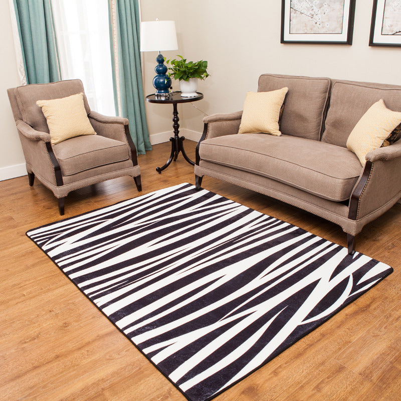 Lisslune | Modern Zebra Print Rug Black and White Rug Power Loom Washable Rug for the Living Room