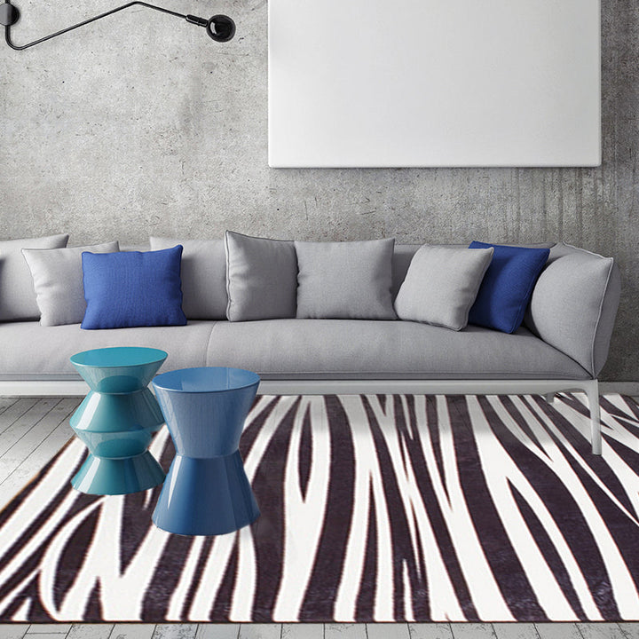 Lisslune | Modern Zebra Print Rug Black and White Rug Power Loom Washable Rug for the Living Room