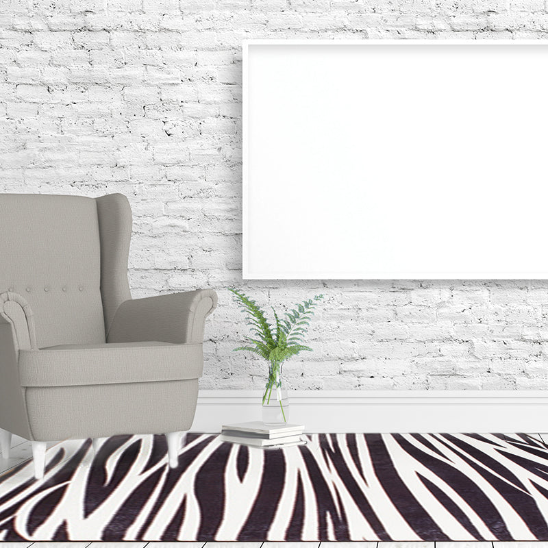 Lisslune | Modern Zebra Print Rug Black and White Rug Power Loom Washable Rug for the Living Room