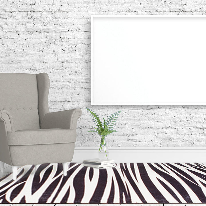Lisslune | Modern Zebra Print Rug Black and White Rug Power Loom Washable Rug for the Living Room