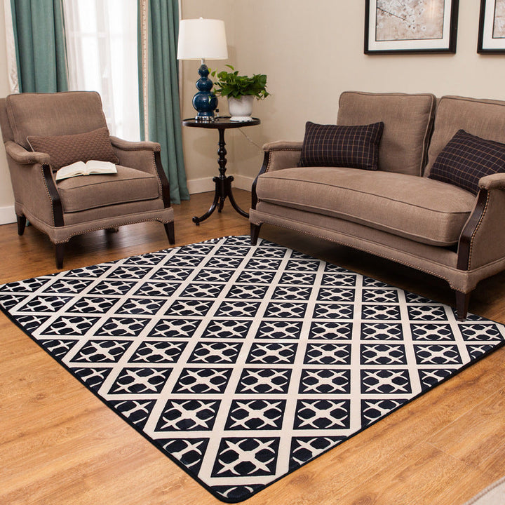 Lisslune | Scandinavian Geometric Rug White Flooring Made from Black Dyed Polyester Pet Friendly Washable Indoor Rug