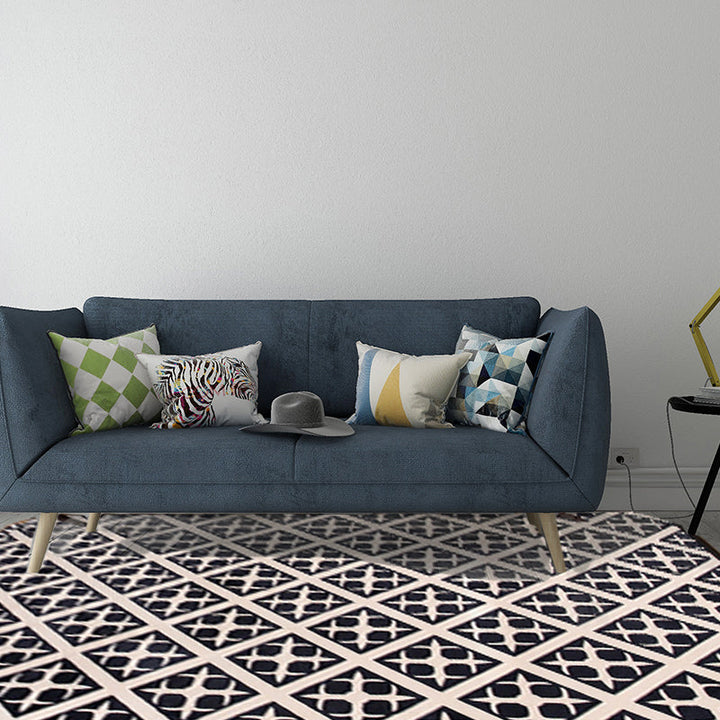 Lisslune | Scandinavian Geometric Rug White Flooring Made from Black Dyed Polyester Pet Friendly Washable Indoor Rug