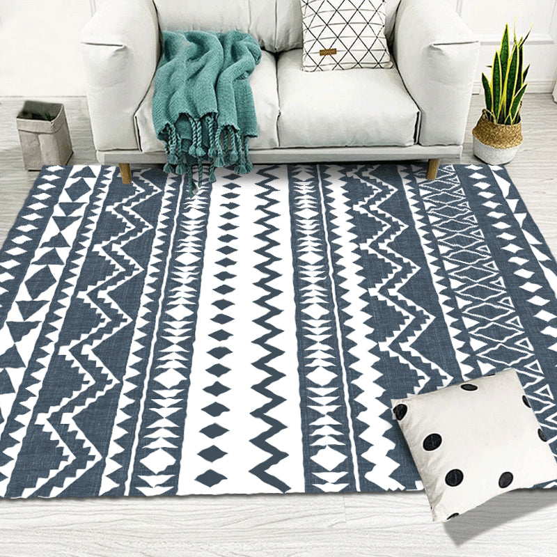 Lisslune | Navy Blue Rug Bohemian Tribal Geometric Rug Polyester Non-Slip Power Loom Living Room Rug