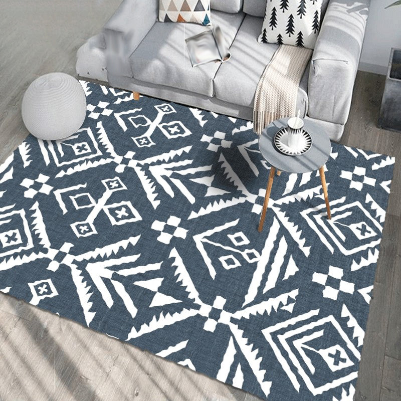 Lisslune | Marine-Indian Tribe Wallpaper Geometric Floor Covering Synthetic Washable Pet Friendly Stain Resistant Power Loom Rug