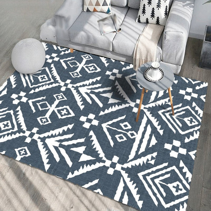 Lisslune | Marine-Indian Tribe Wallpaper Geometric Floor Covering Synthetic Washable Pet Friendly Stain Resistant Power Loom Rug