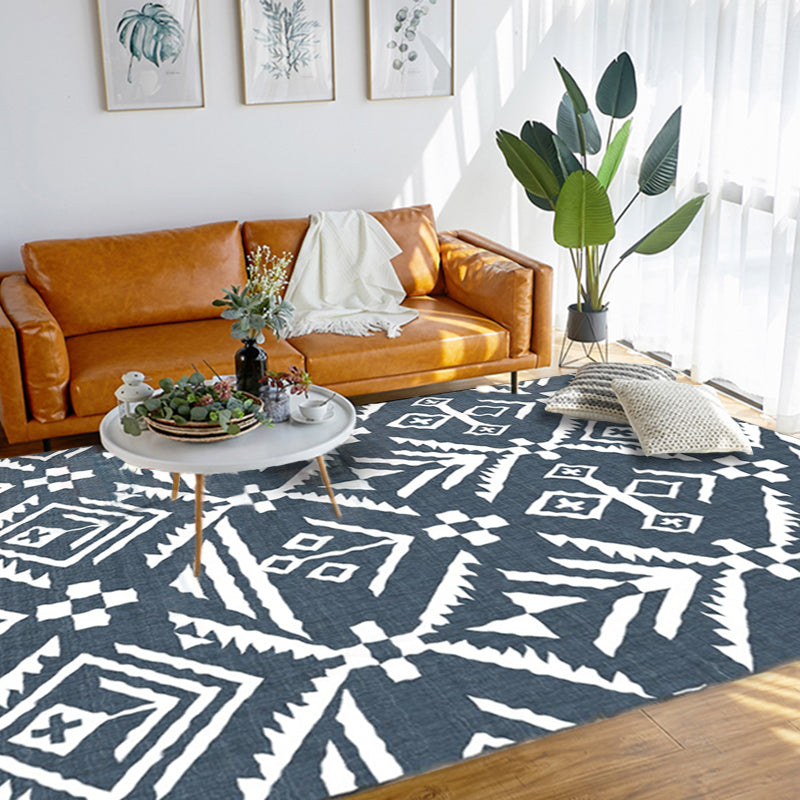 Lisslune | Marine-Indian Tribe Wallpaper Geometric Floor Covering Synthetic Washable Pet Friendly Stain Resistant Power Loom Rug