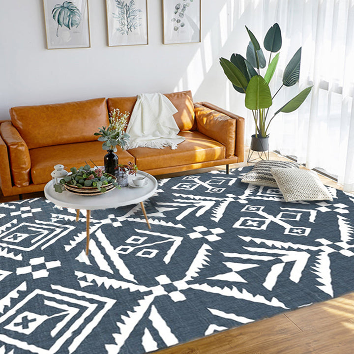 Lisslune | Marine-Indian Tribe Wallpaper Geometric Floor Covering Synthetic Washable Pet Friendly Stain Resistant Power Loom Rug