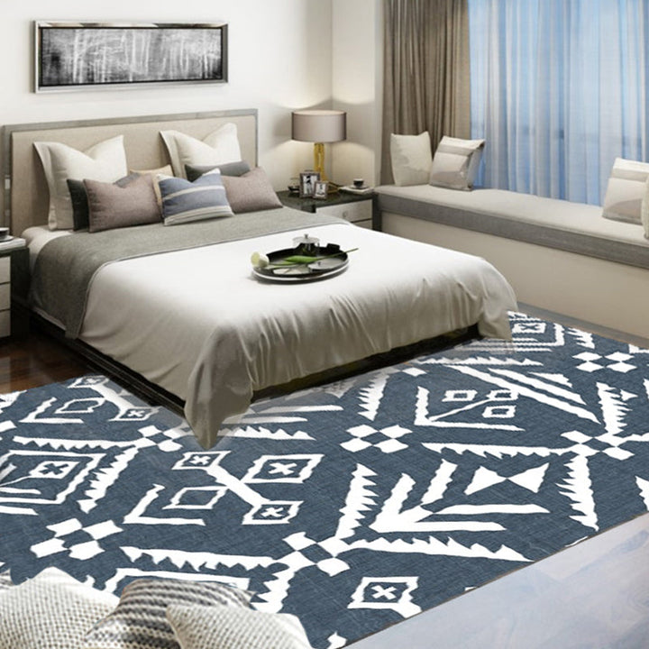 Lisslune | Marine-Indian Tribe Wallpaper Geometric Floor Covering Synthetic Washable Pet Friendly Stain Resistant Power Loom Rug