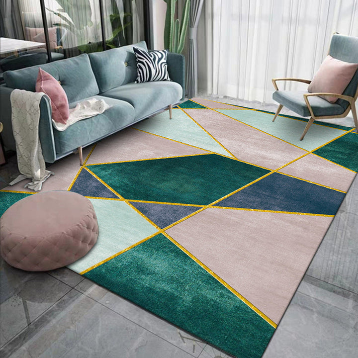Lisslune | Pink and Green Contemporary Carpet Polyester Color Block Carpet Washable Non-Slip Backing Rug for Living Room