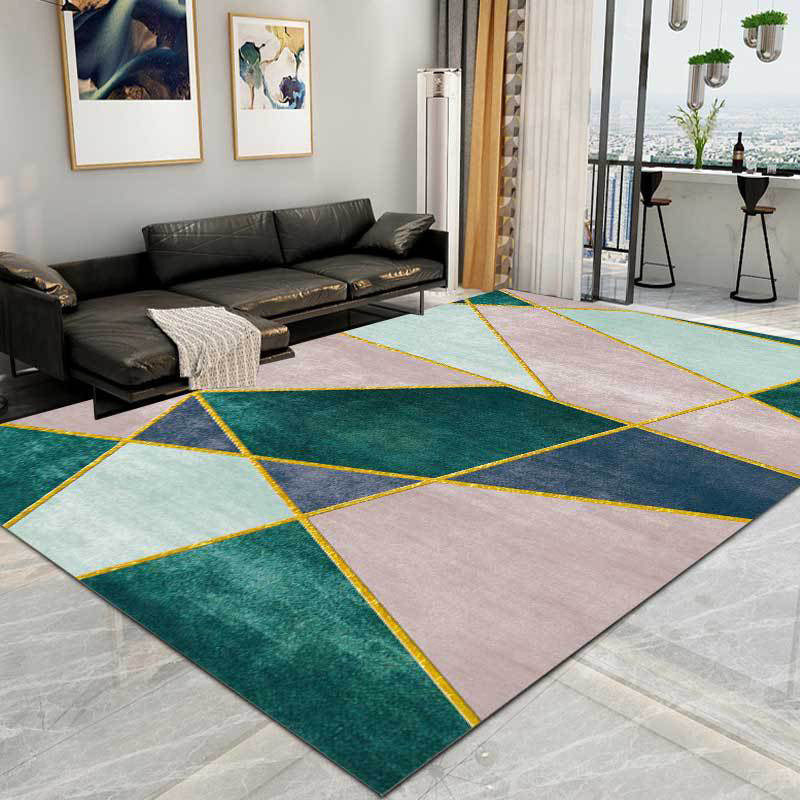 Lisslune | Pink and Green Contemporary Carpet Polyester Color Block Carpet Washable Non-Slip Backing Rug for Living Room