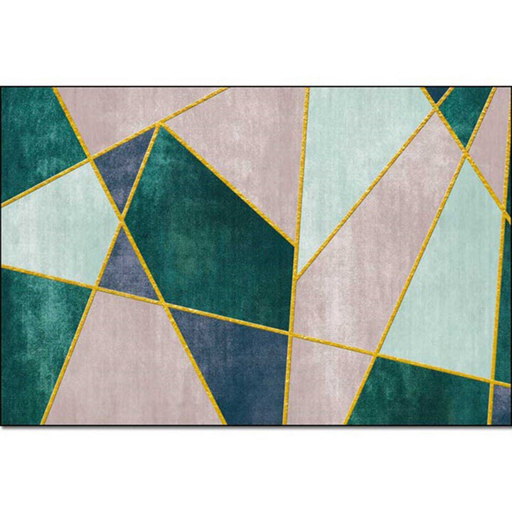 Lisslune | Pink and Green Contemporary Carpet Polyester Color Block Carpet Washable Non-Slip Backing Rug for Living Room