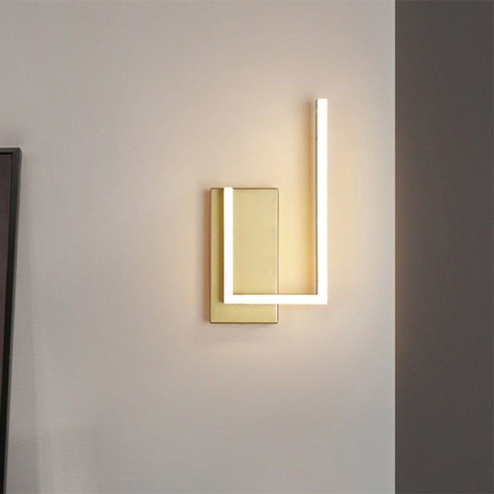 Lisslune | Right-Angle-Linear-Wall-Light Simple Metal-LED-Gold-Wall-Light with Rectangular Backplate in Warm/White/3 Color-Light
