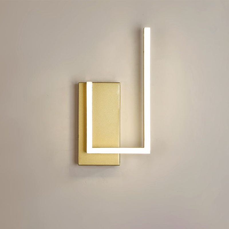 Lisslune | Right-Angle-Linear-Wall-Light Simple Metal-LED-Gold-Wall-Light with Rectangular Backplate in Warm/White/3 Color-Light