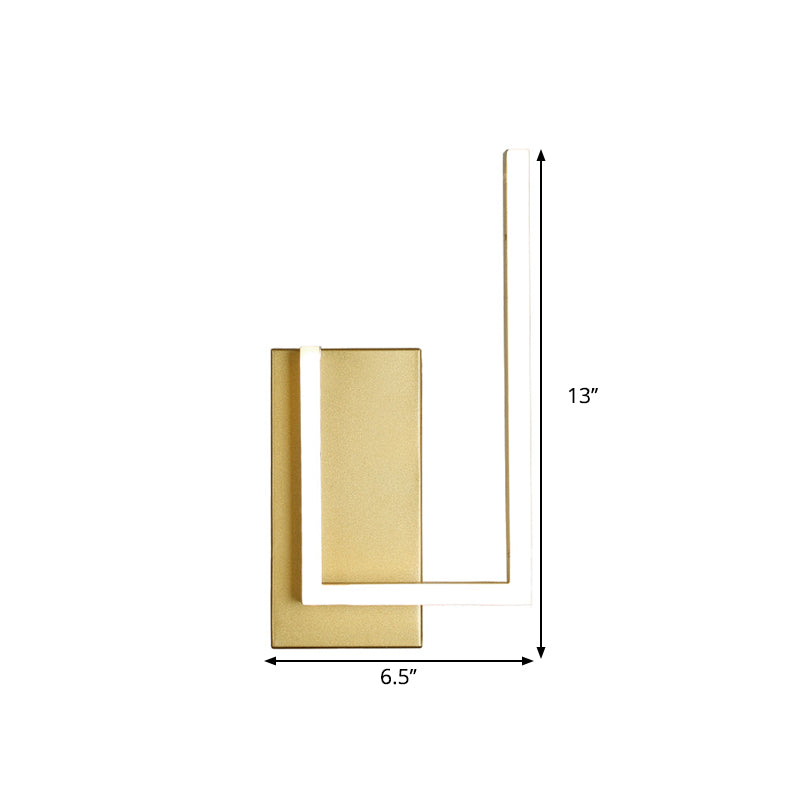Lisslune | Right-Angle-Linear-Wall-Light Simple Metal-LED-Gold-Wall-Light with Rectangular Backplate in Warm/White/3 Color-Light
