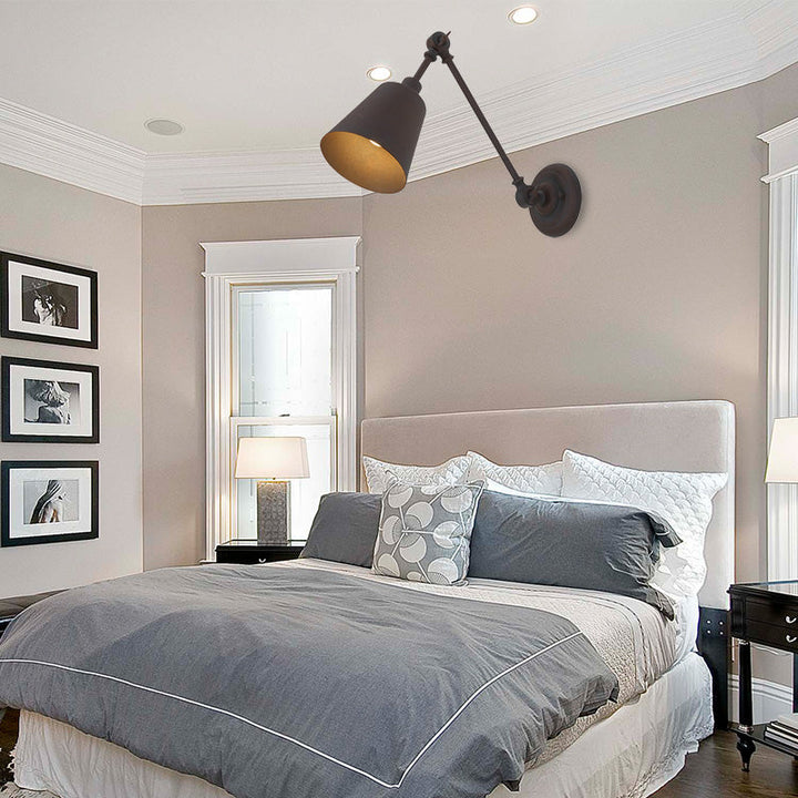 Lisslune | 1 Light Metal Wall Lamp Contemporary Black/Rust Colored Tailored Bedroom Wall Lamp Sconces with Adjustable Arm