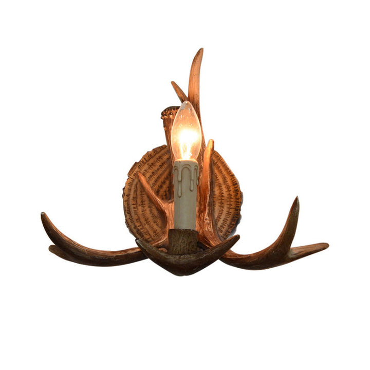 Skørter | Resin Candle Holder Wall Lamp with Deer Antlers Deco 1 Head Rustic Wall Lighting in Brown for Cottage