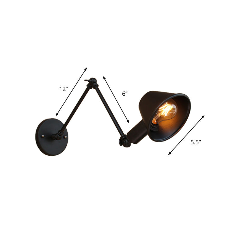 Lisslune | 1 Bulb Wall Lighting Vintage Industrial Conical Shade Metal Wall Lamp in Black/Rust for the Study
