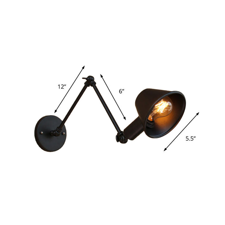 Lisslune | 1 Bulb Wall Lighting Vintage Industrial Conical Shade Metal Wall Lamp in Black/Rust for the Study
