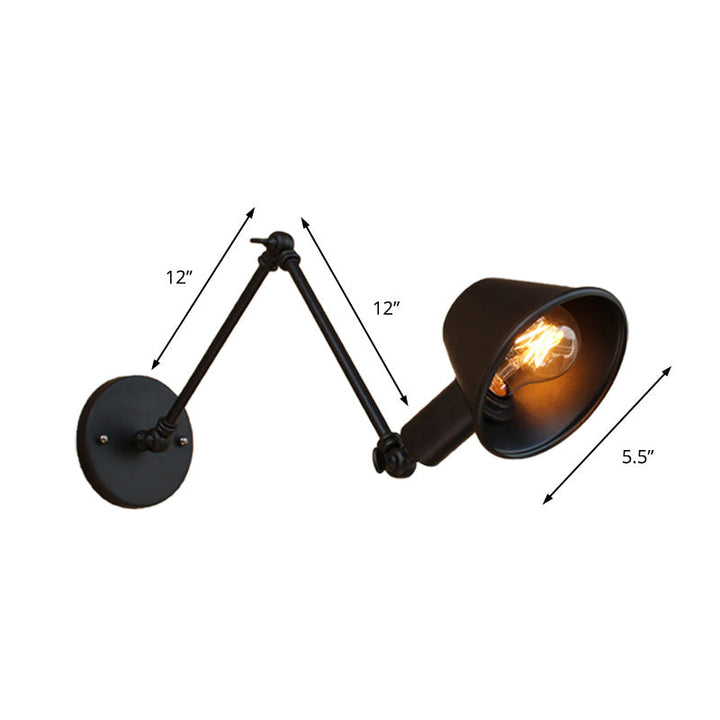 Lisslune | 1 Bulb Wall Lighting Vintage Industrial Conical Shade Metal Wall Lamp in Black/Rust for the Study