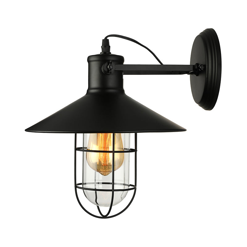 Skørter | 1 Light Clear Glass Wall Sconce Light Traditional Black/Rust Caged Café Lighting Fixture