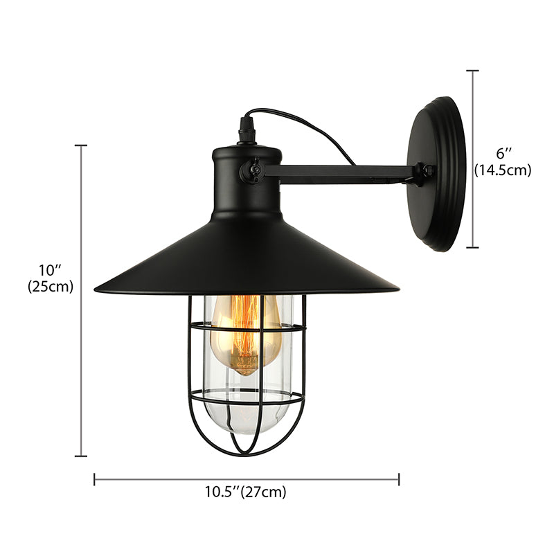 Skørter | 1 Light Clear Glass Wall Sconce Light Traditional Black/Rust Caged Café Lighting Fixture