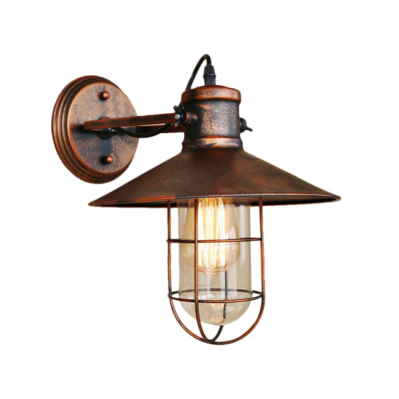 Skørter | 1 Light Clear Glass Wall Sconce Light Traditional Black/Rust Caged Café Lighting Fixture